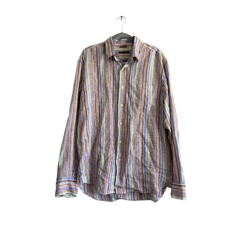 Mason’s mens long sleeve button down casual dress collar shirt stripes 100% line